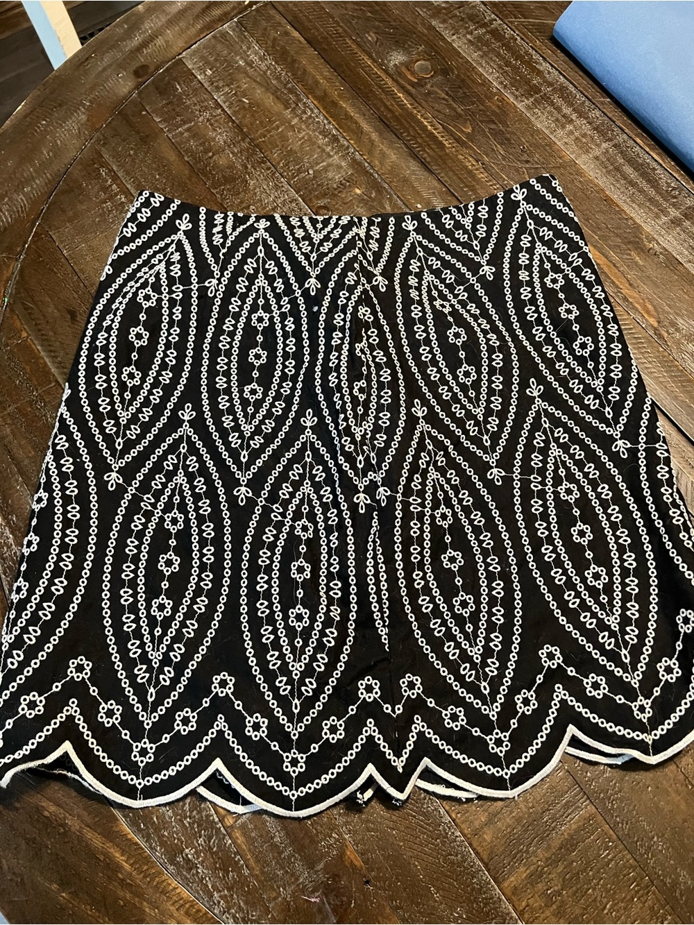 LOFT Black and White Embroidered A-Line Skirt